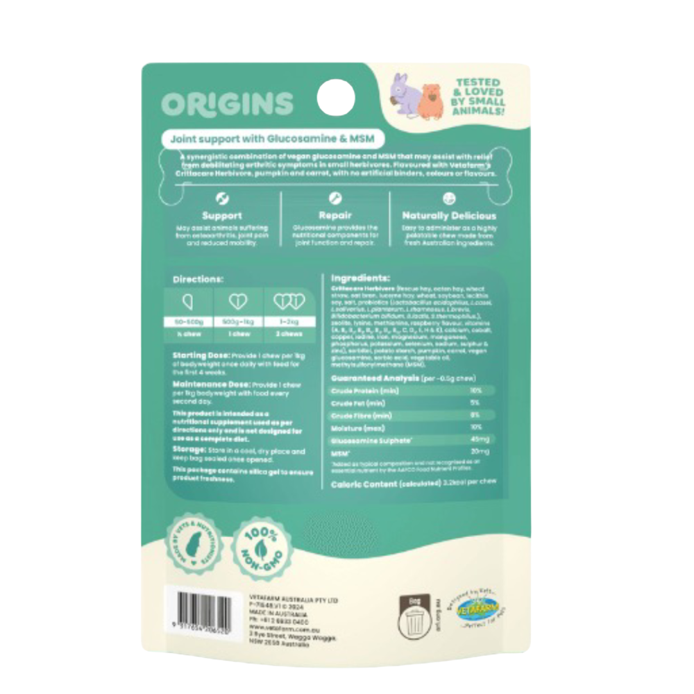 vetafarm origins flexjoint support chews for small animals