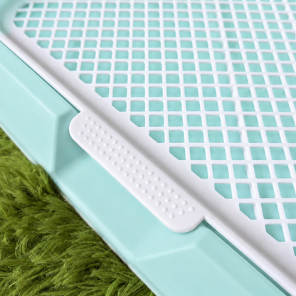Teal Ergonomic Rabbit Litter Box Toilet with Custom Fit Hay Rack