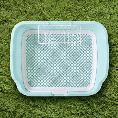 Teal Ergonomic Rabbit Litter Box Toilet with Custom Fit Hay Rack